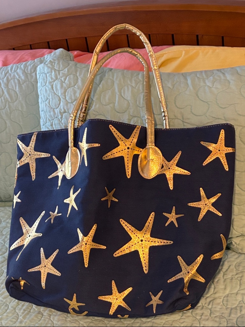 Navy Canvas Starfish Tote / Beach bag.